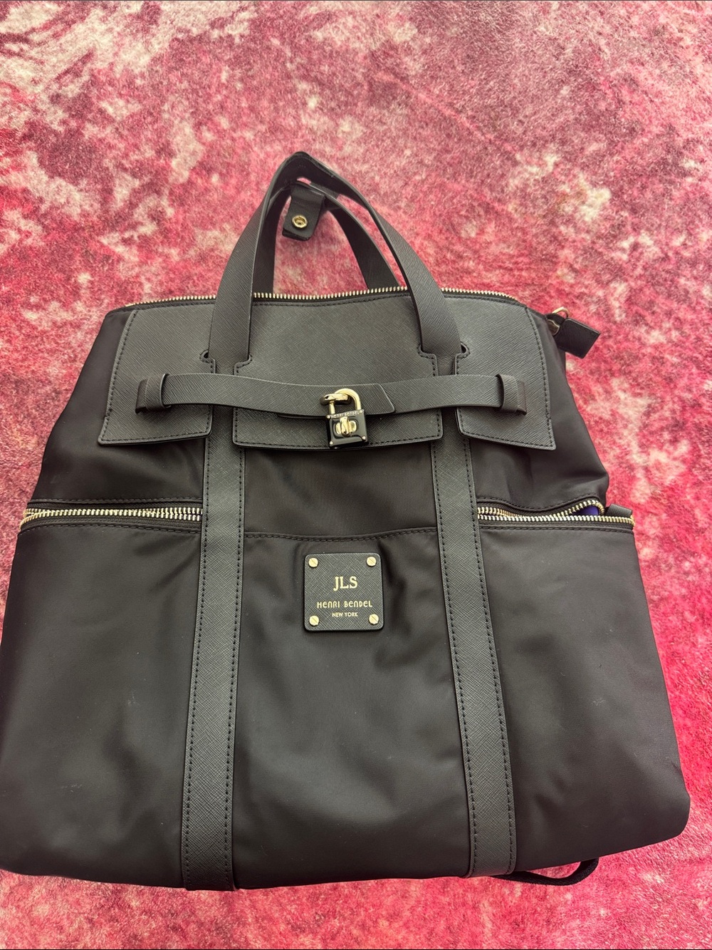 Black Henri Bendel Backpack Tote with Gold Hardware